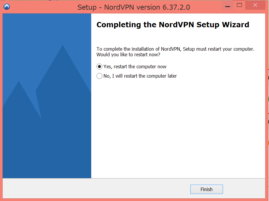 この画像はNordVPNのインストールが完了された時に表示される画面です。